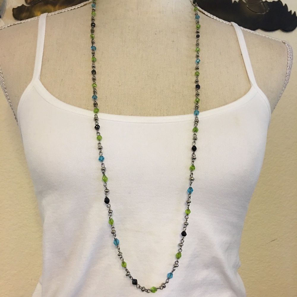 Aeropostale long silver tone bicone bead necklace